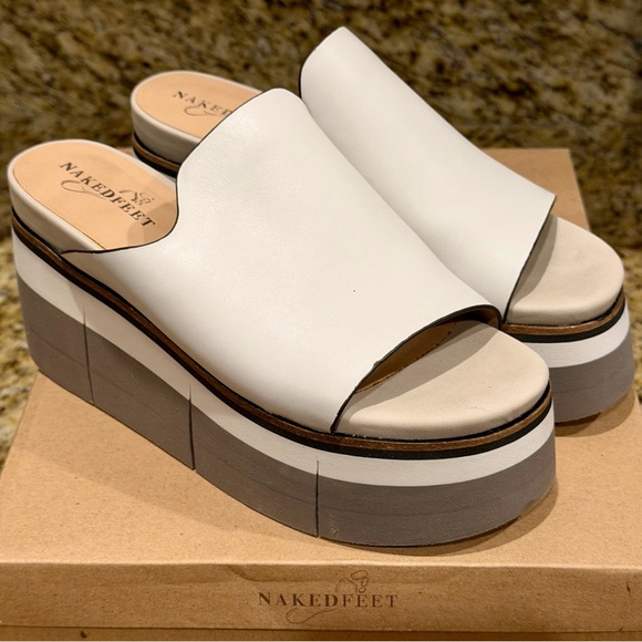 Naked Feet Shoes - Naked Feet Women's Cream and Gray Platform Slides